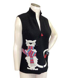 Coldwater Creek M Black Boiled Wool Winter Zip Vest Breezy Evenings Cat 35K